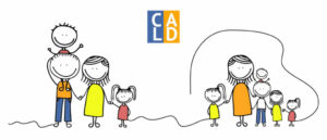 Illustration colorée de deux familles