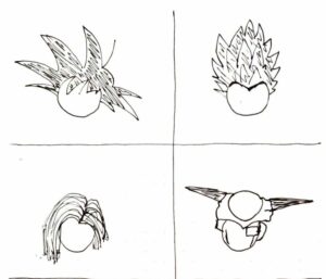 croquis rapide des visages des personnages du dessin animé Dragon Ball